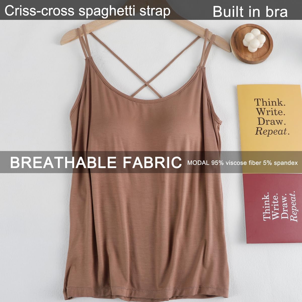 Camisole Tops for Women Built in Bra Soft Modal - Image 4