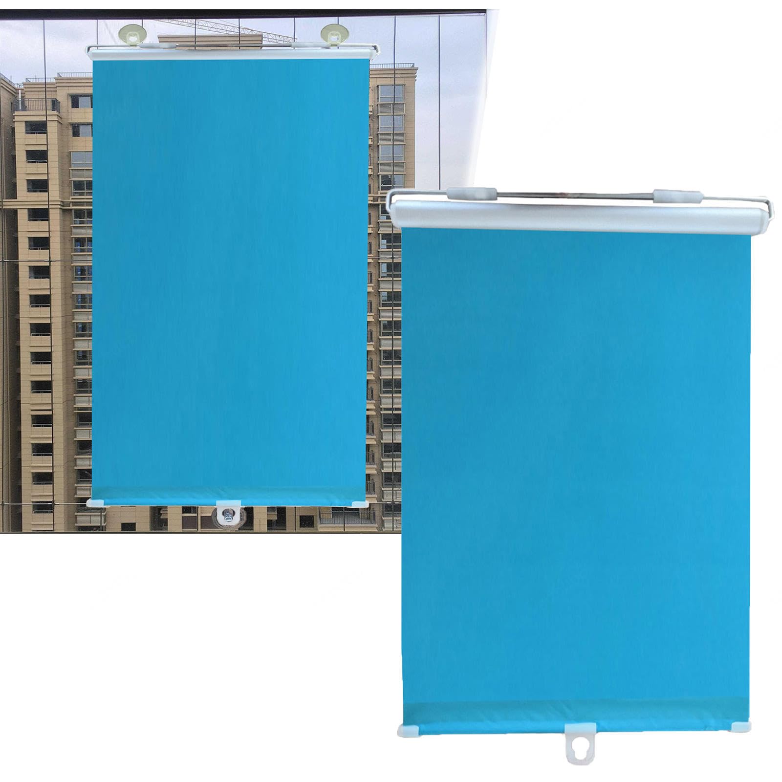 DECAKE Suction Cup Blackout Roller Blinds for Windows, Retractable Sun Shade, Curtains 60x125/75x125cm, Temporary Privacy Blinds, No Drilling,Blue-45x125cm(17.7 * 49.2in)