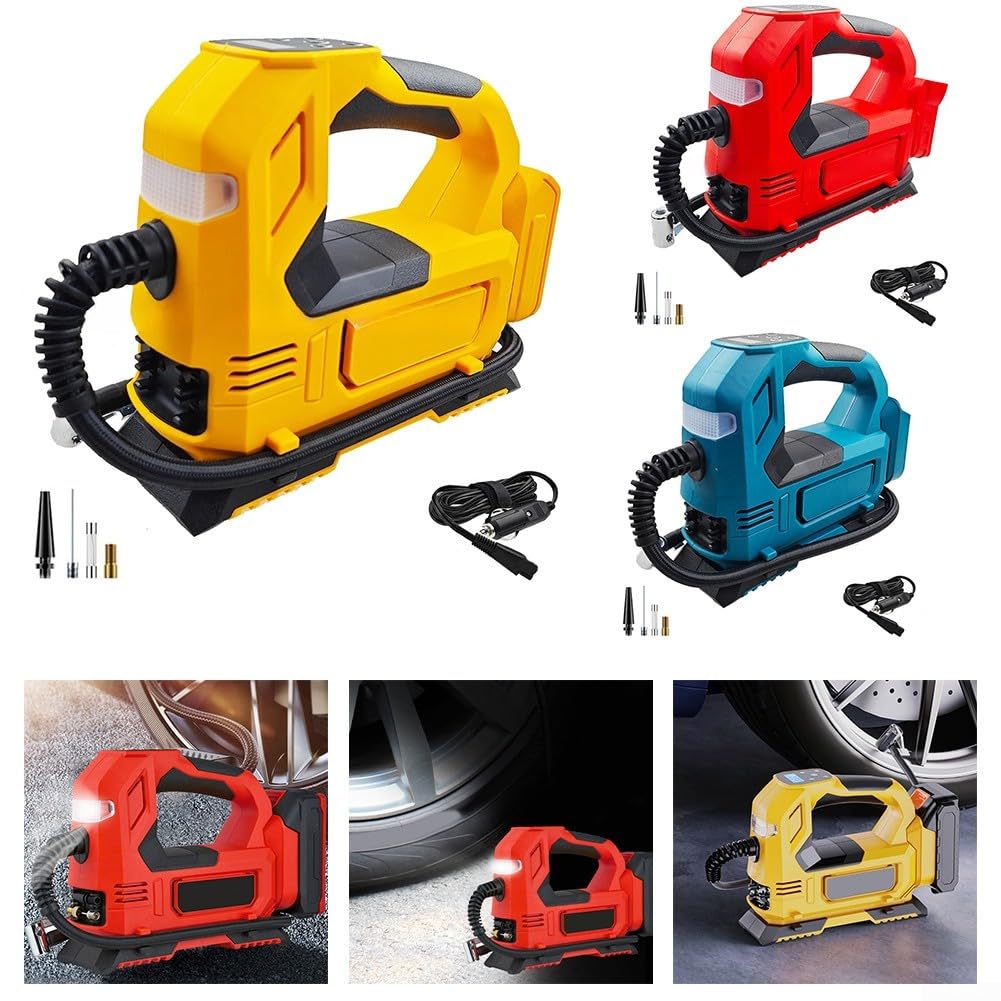 Compressore d'aria portatile senza fili con manometro digitale, spegnimento automatico, gonfiatore motore brushless, compatibile con 18 V 20 V, pneumatico resistente (C)