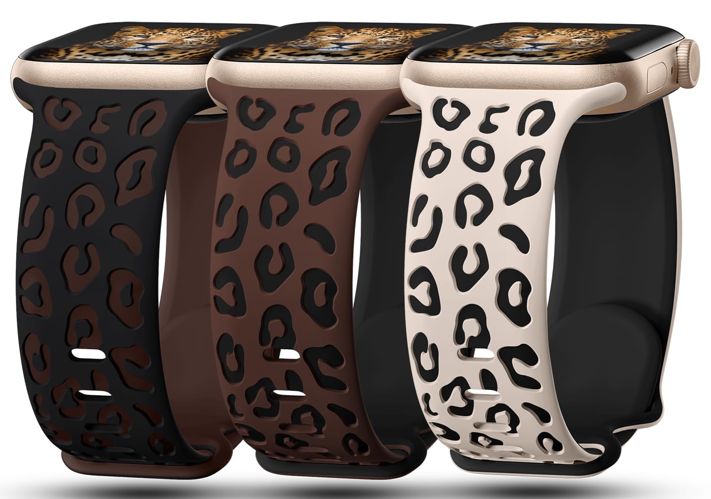 Photo 1 of 3PCS Leopard Engraved Bands Compatible with Apple Watch Band Women Silicone