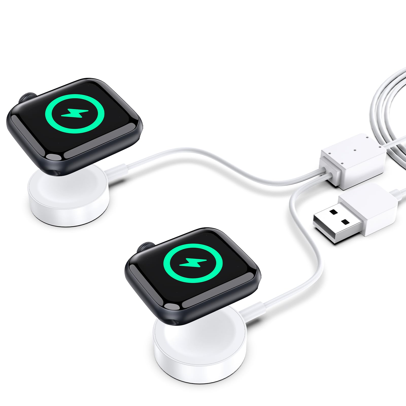 Dual Charger for Apple Watch, Magnetic Double Wireless iWatch Charger for iWatch Series Ultra/9/8/7/6, 2 in 1 Portable USB iPhone Watch Charger, Travel Essentials 4.9 Feet Long[Not Included Adapter]