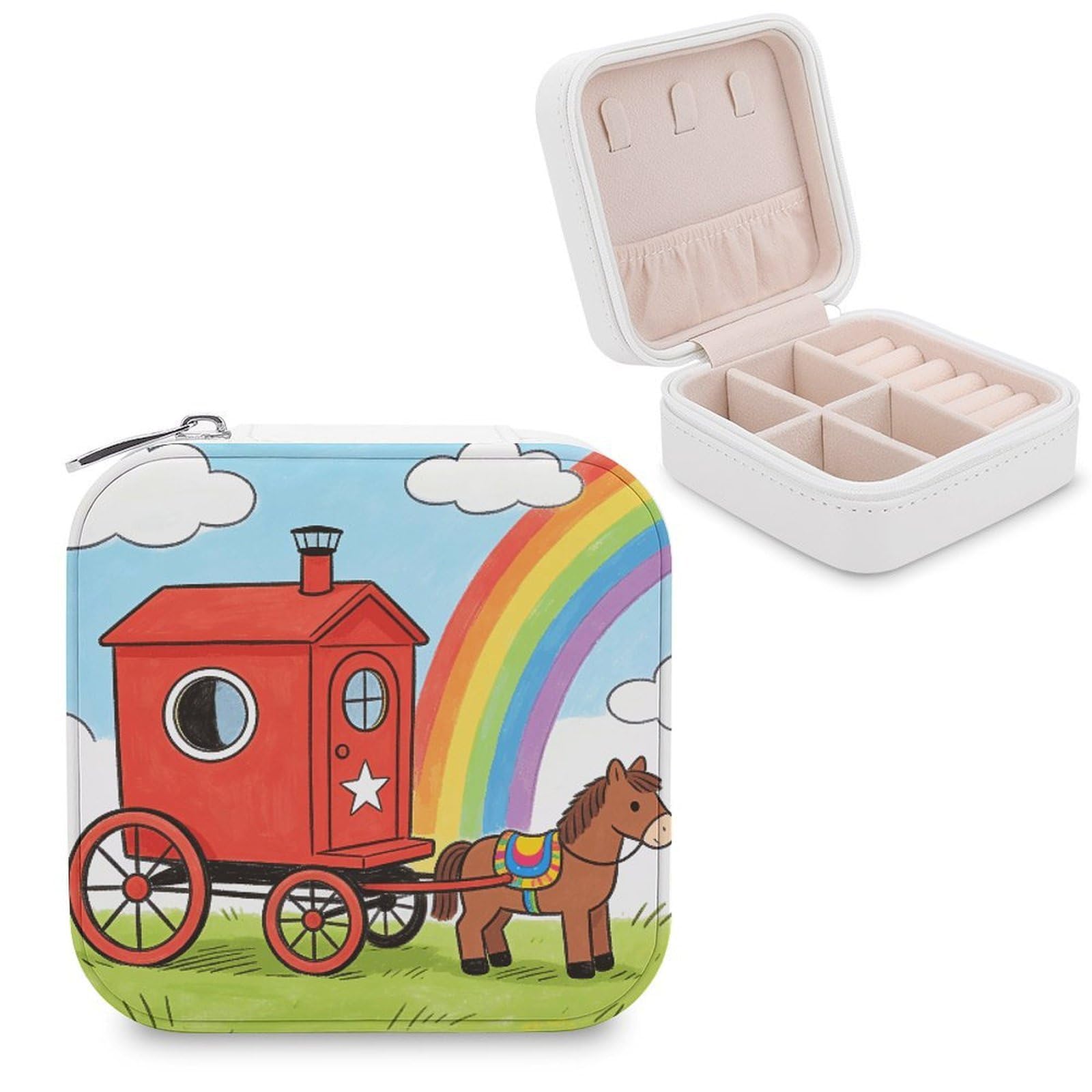 VstaDank Red Carriage Jewelry Box Beautiful Portable Ring Boxes Cute Large-Capacity Jewelry Case Jewelry Organizer for Mothers Gifts for Earrings Rings Hand Bracelet