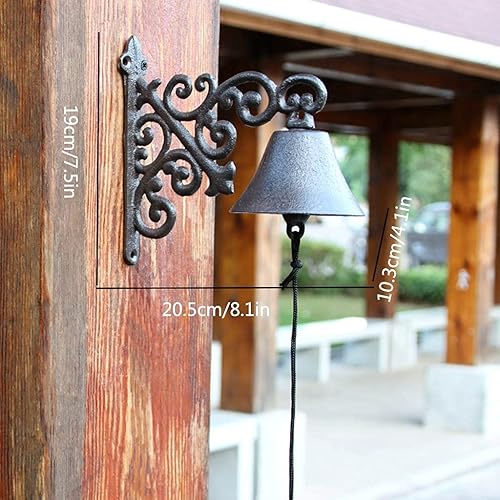 Miniatura 6 de Colgante de jardín al aire libre, campana rústica antigua de hierro fundido grande montado en la pared, timbre de metal para decoración fuera de la
