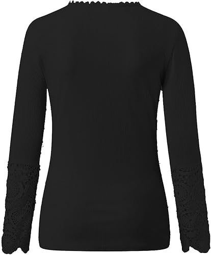 Miniatura 4 de Womens Tops Dressy Casual Tunic Lace Trim V Neck Long Sleeve Heart Print Shirts Slim Fall Clothes Fashion Blouses