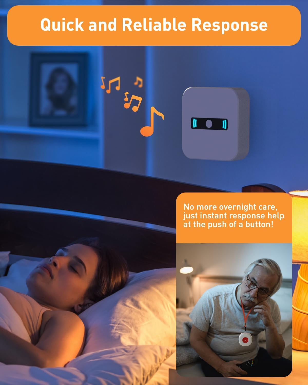 DAYTECH Allarmi personali wireless portatili per anziani allarme antipanico con alimentazione a batteria, pulsante di chiamata e cercapersone con pulsante impermeabile IP55, 1 ricevitore portatile, 1