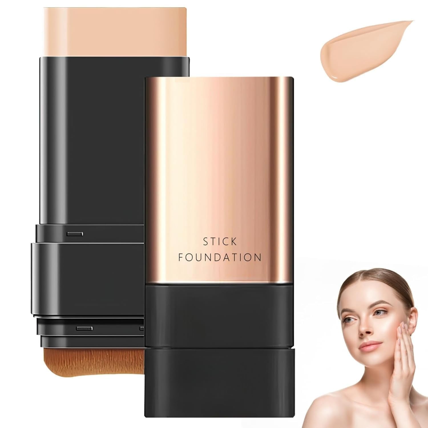 2 In 1 Luxury Flawless Eraser Foundation Stick with Built-in Brush Korean Hydrating Lightweight Waterproof Foundation Full Coverage Blemish Concealer Long Lasting Natural Finish For All Skin Types 1 Pc