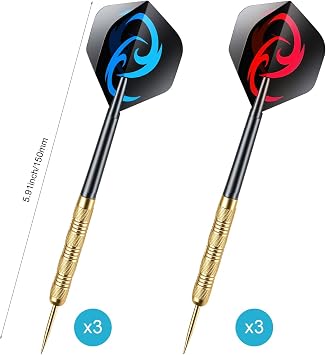 Steel Tip Darts Set Professional Darts Set 14g Metal Dart Set for Beginners and Hobbyists 6 Pack