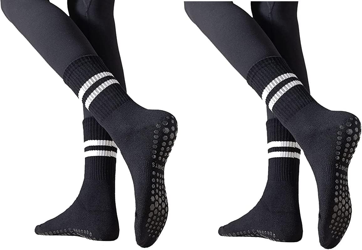 Pilates Grippy Socks with Grips for Women Yoga Non Slip Long Socks for Pure Barre, Ballet,Dance Workout 2-5 Pack