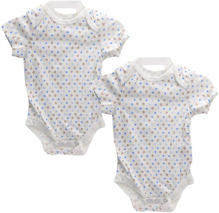 Faded GloryBaby Boy Newborn Organic Cotton Short Sleeve Bodysuit with Stars, White Pack of 2