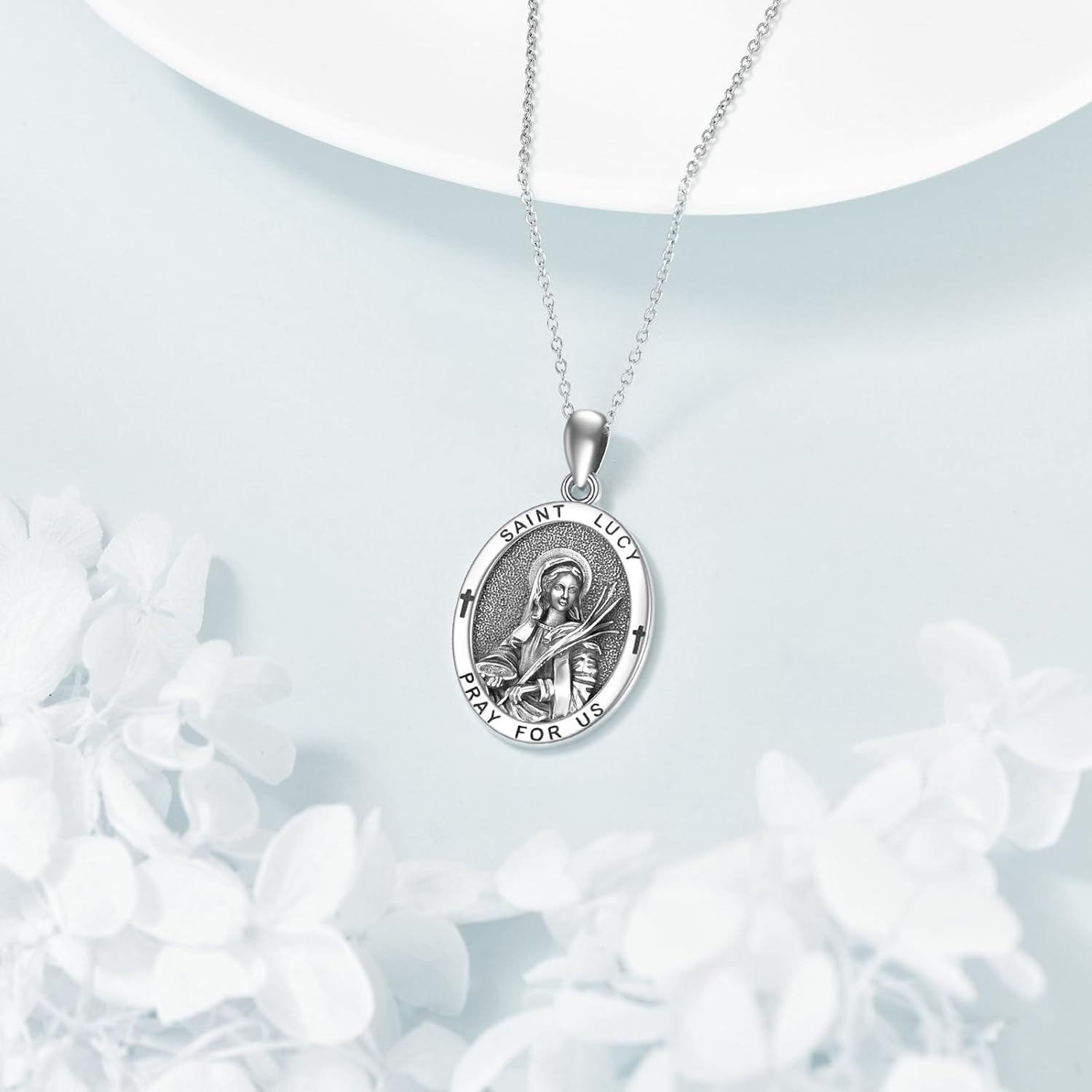 Saint Lucy Saint Luke Saint Joseph Medal Necklace 925 Sterling Silver St Lucys Pendant Necklace Religious Protection Medal Jewelry Gifts for Women Men - Image 2