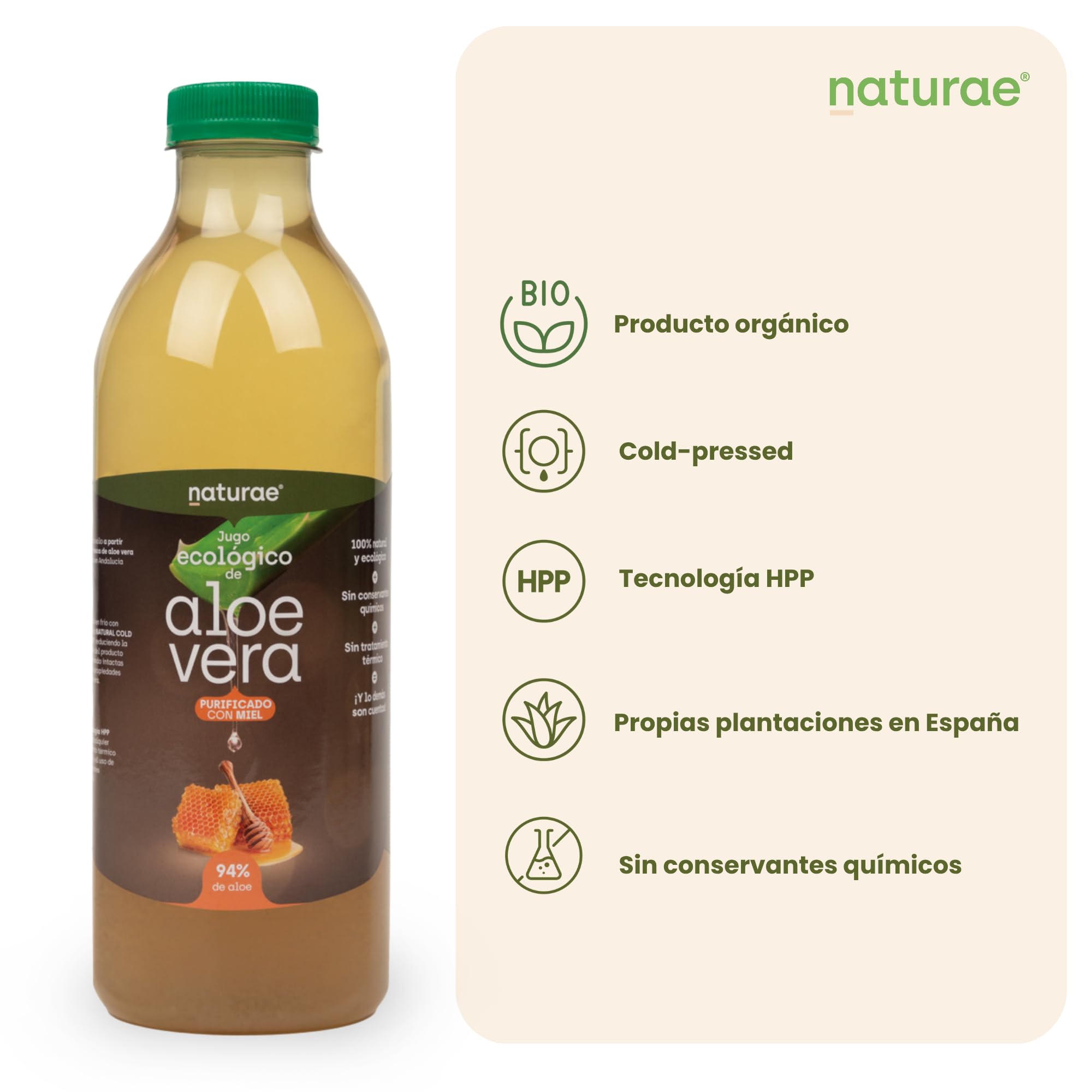NATURAE – Jugo de Aloe Vera con miel – Digestivo Natural y Suave – Pack de 3 Botellas de 1L - Fabricado en España