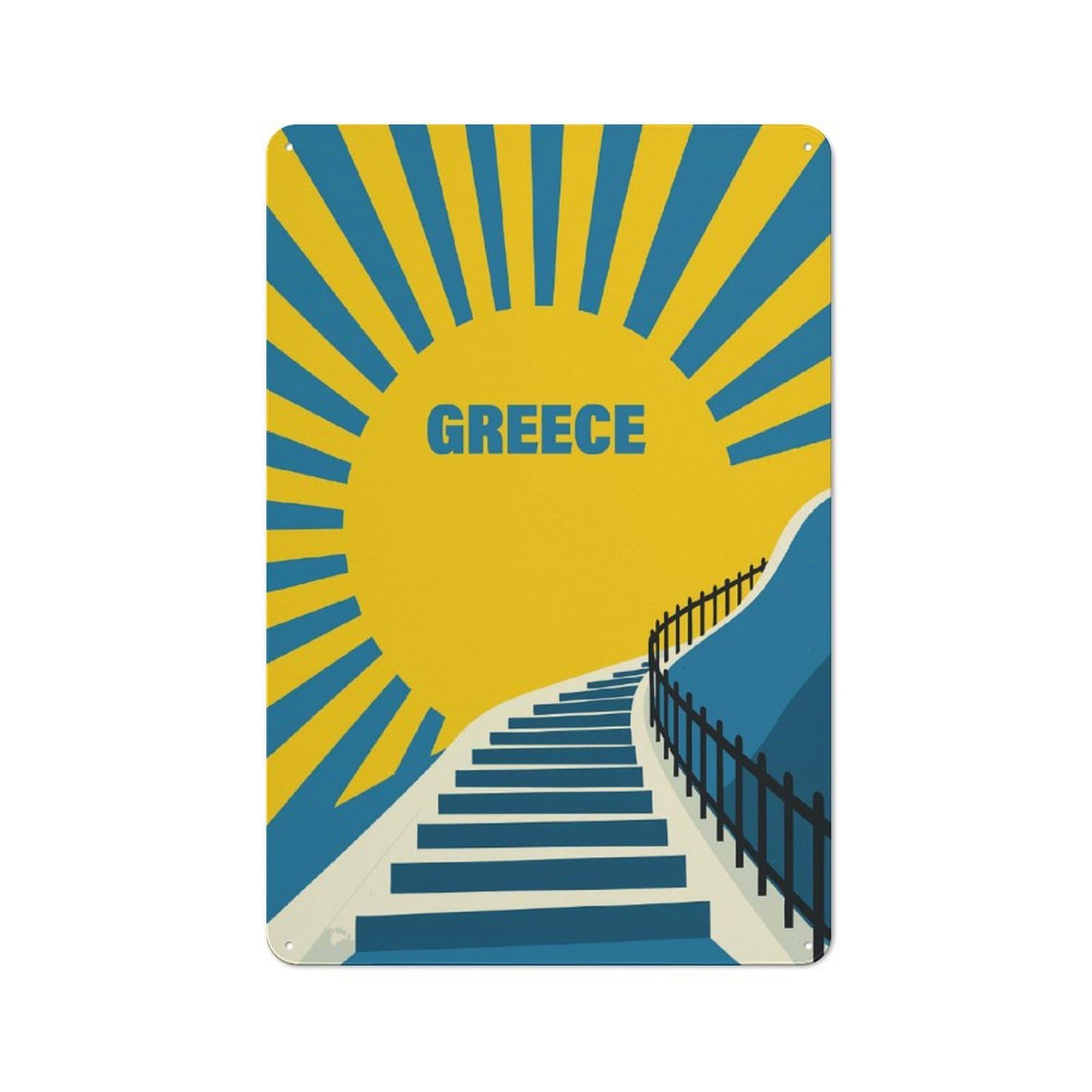 Junmoney Style-6 Greece Travel Rustic Metal Sign 30X20cm For Garden Room Or Summerhouse, For Themed Interiors In Garden Rooms And Summerhouses