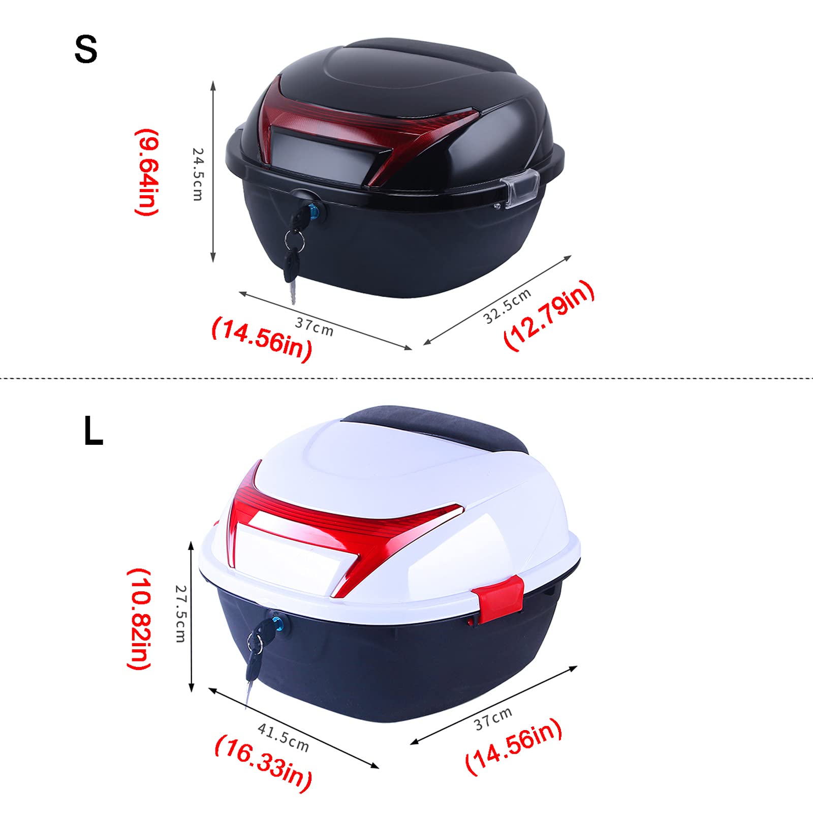 Universal Motorcycle Trunk – Large Scooter Tail Box With Padded Backrest, Holds 1 Helmet, Includes 2 Keys & Mounting Hardware, Black