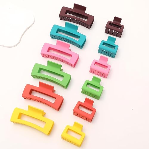 Miniatura 6 de Paquete de 12 pinzas para el cabello cuadradas coloridas y modernas, pinzas rectangulares neutrales grandes y grandes, antideslizantes, mate,