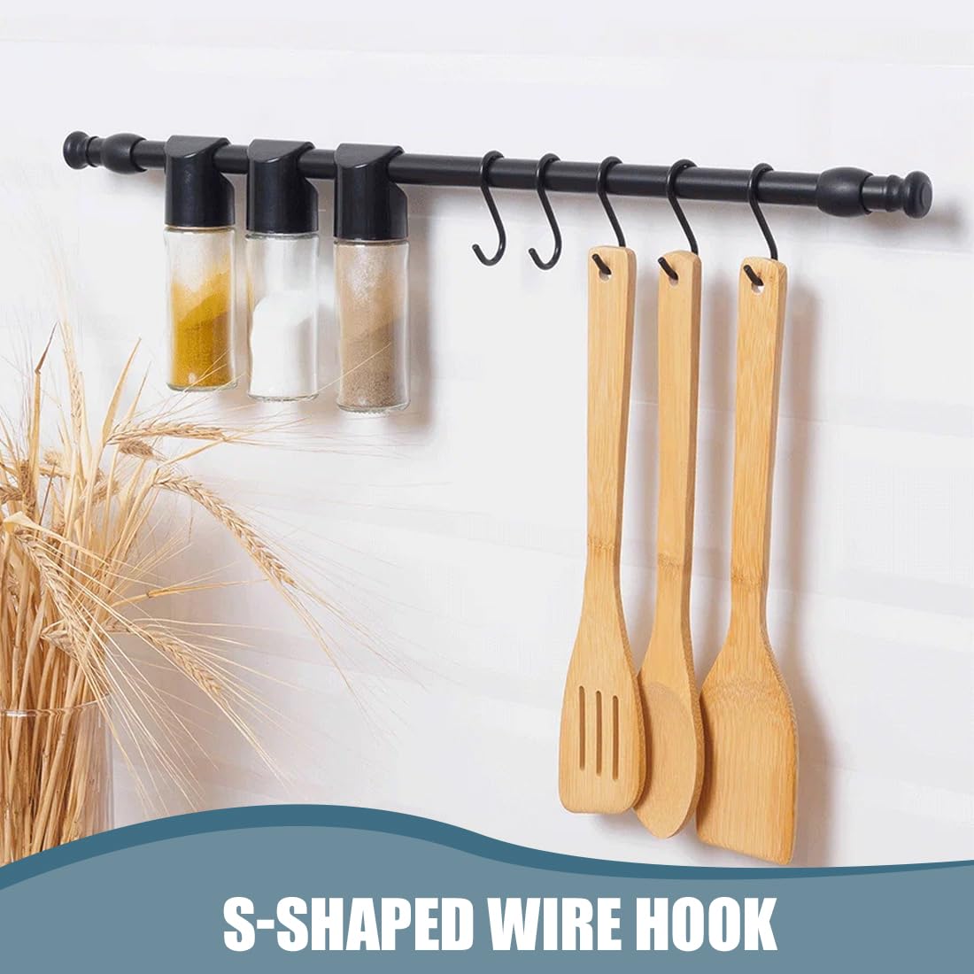 100 ganci mini S neri, piccoli ganci da cucina a forma di S ganci in acciaio inossidabile per cucina, bagno, camera da letto, ufficio (nero)