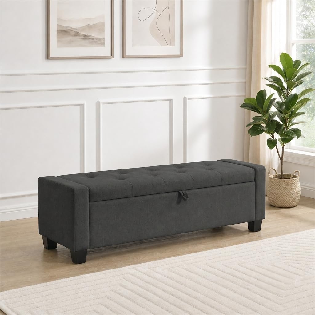 Huatean Home 43" Ottoman with Storage, Dark Gray Storage Ottoman Bench