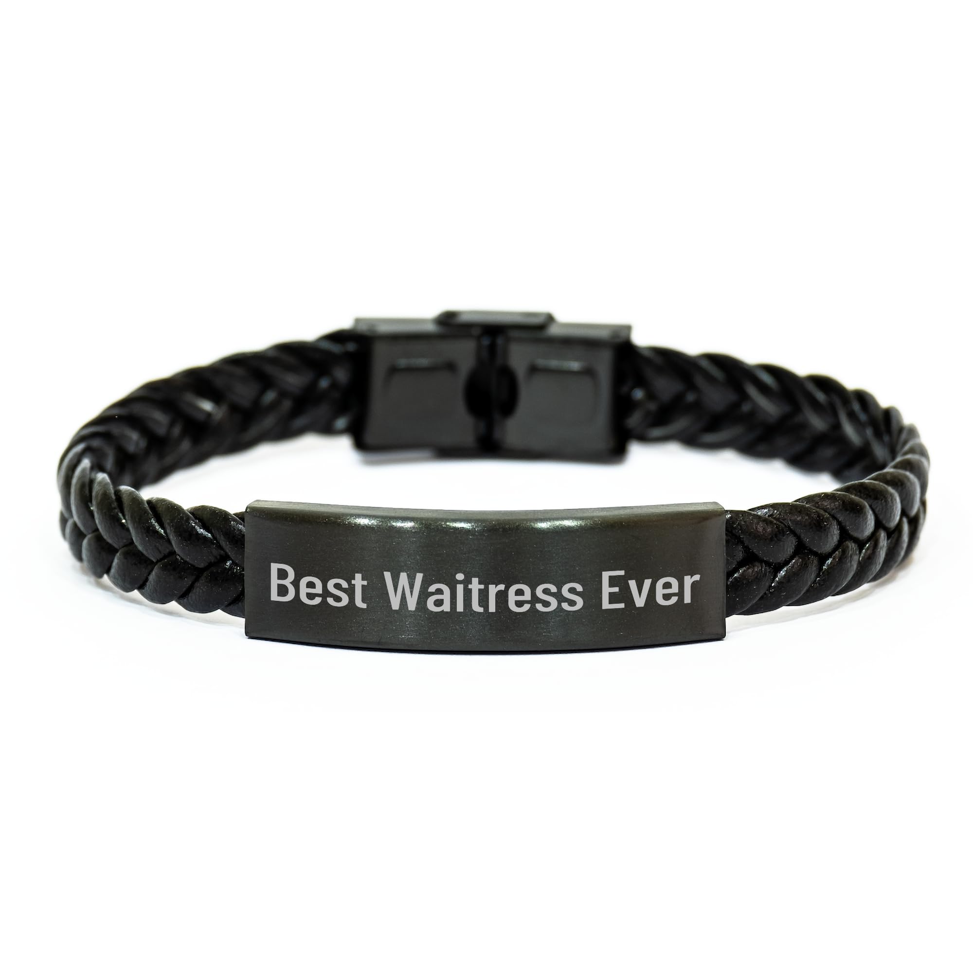 Inspirational Best Waitress Ever Braided Leather Bracelet Gifts for Birthday Celebrations from Friends to the Best Waitress Ever