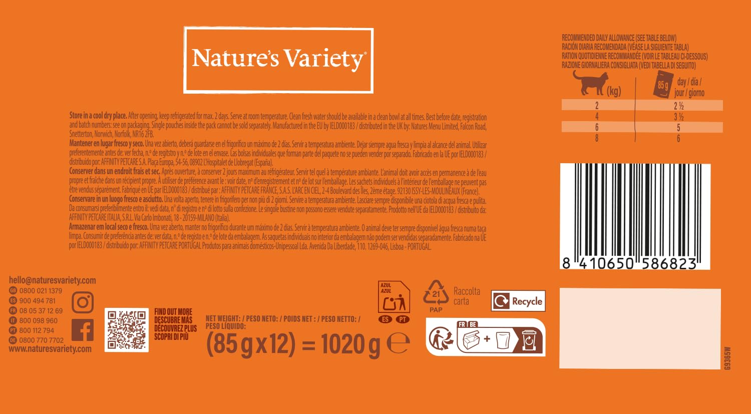 Nature's Variety Bocaditos en Salsa Comida Húmeda para Gatos Cajita Multisabor, 48 x 85 g