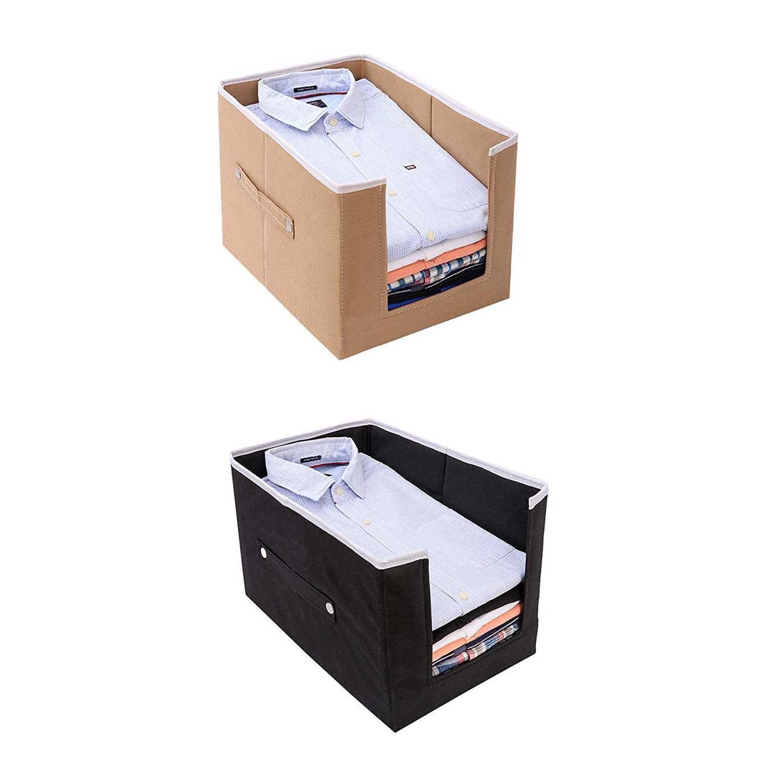 GR Art&Craft "Organize Your Space Non Woven Shirt Stacker/Shirt Organizer Wardrobe Organizer (PackOf 2, Beige Black)