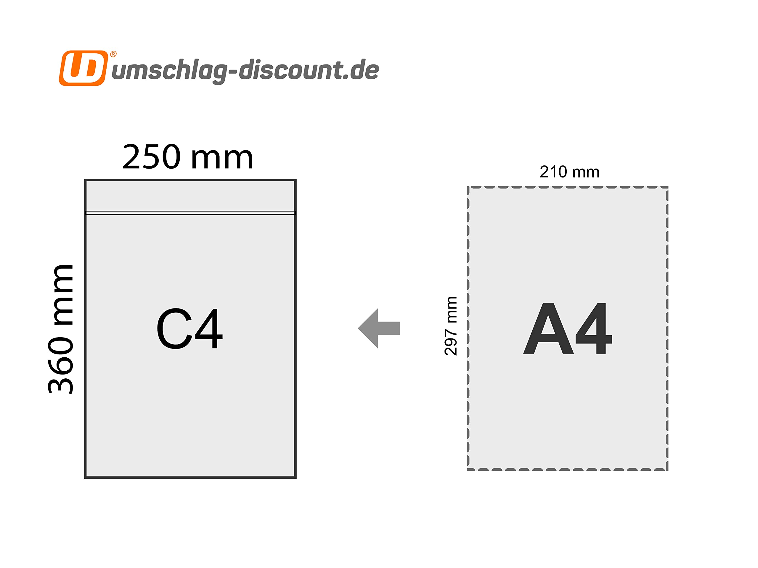 100 B4 sacchetti da spedizione, con strip adesivo, Standard: spessi 50 µm, 360 x 250 mm, transparenti