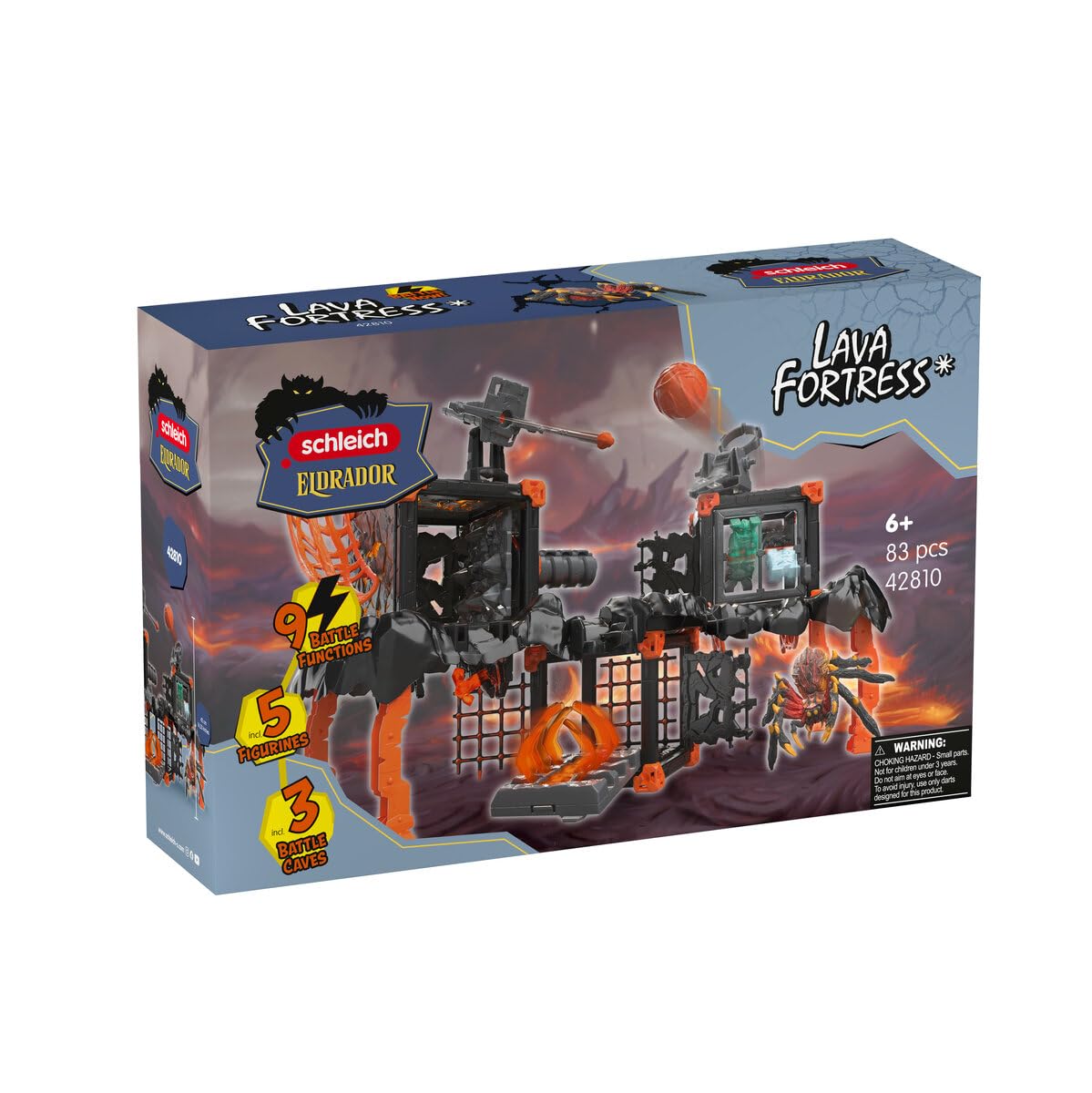 schleich ELDRADOR | Lava Fortress 42810 | ab 6 Jahren | 83 Teile | Modulares Spielset aus 3 BattleCaves mit Lava Tarantel und 4 Minis | BattleCave Festung mit Lavakristall, Katapult, Armbrust