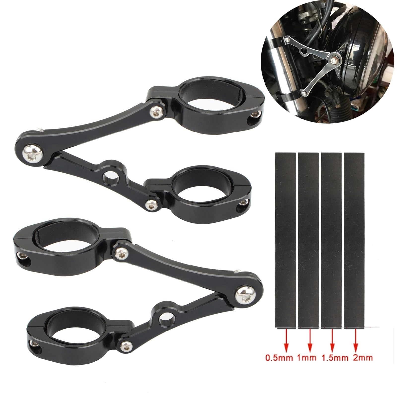 Staffe Supporto Faretti Supporto per faro da 33 mm a 58 mm, supporto per tubo forcella, supporto per luce, 54, 49, 45, 41, 37 mm, per moto, bobber, cafe racer, universale di Barra Luminosa(50-54mm)
