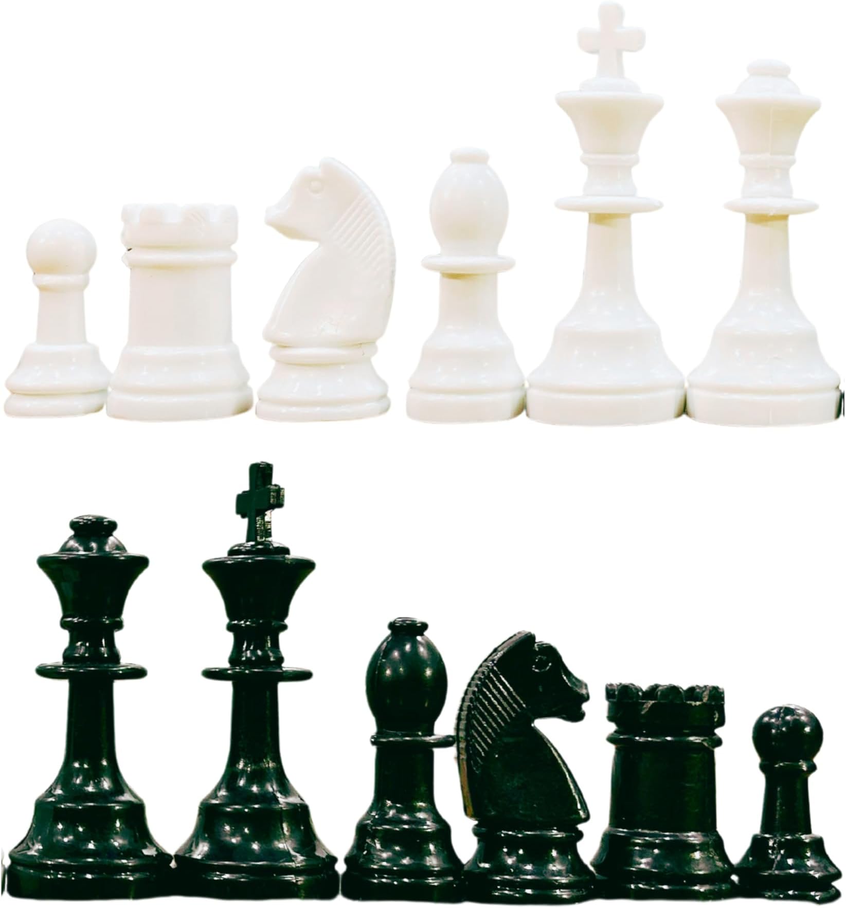 Vinson Chess Men Set of 32 Solid Plastic Pieces King-Size Coins in 3.75 Inch with Storage Bag and 2 Extra Queens for Pawn Promotion