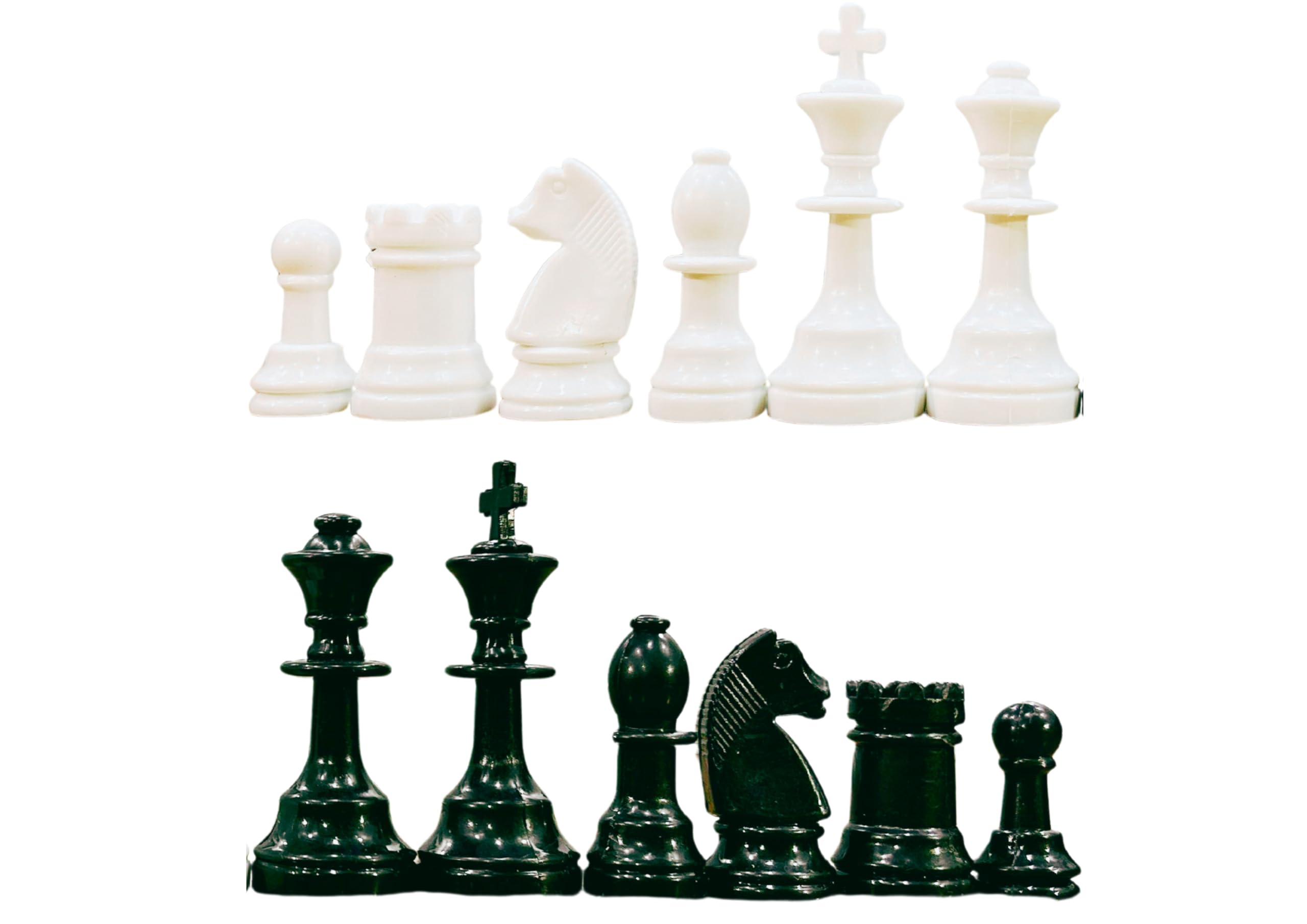 Vinson Chess Men Set of 32 Solid Plastic Pieces King-Size Coins in 3.75 Inch with Storage Bag and 2 Extra Queens for Pawn Promotion