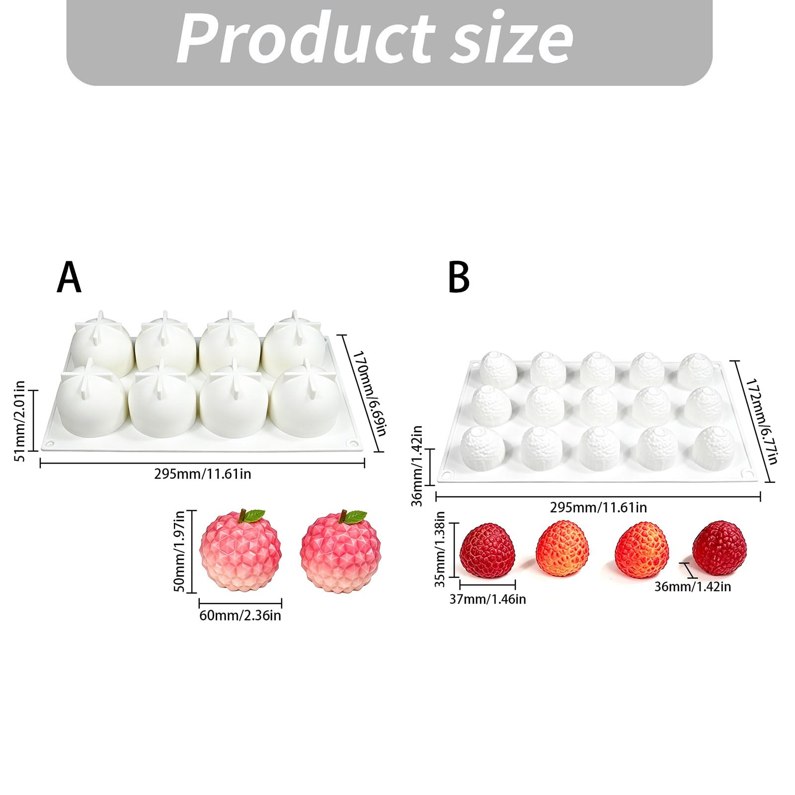 Moldes antiadherentes para tartas con forma de lichi con múltiples cavidades con silicona para presentaciones perfectas de postres, diseño de lichi