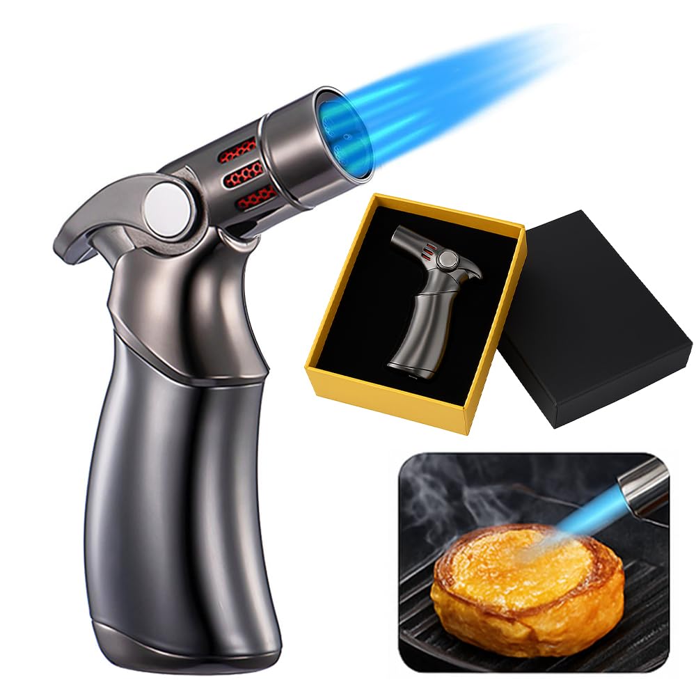 Bmlimited Black Bml Kitchen Blow Torch Lighter With Safety Lock Adjustable Flame One-Hand Operation Refillable Blow Torch Lighter For Cooking Wood Burning Baking Creme Brulee Diy Bbq & Soldering