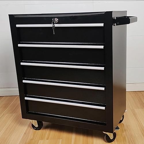 Miniatura 6 de HMFULE Carrito de herramientas de 5 cajones, caja de herramientas rodante, cajón de herramientas rodante, organizador de cajones con sistema de