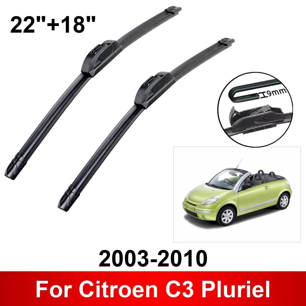 Coppia Spazzole Tergicristallo Compatibili Con Citroen C3 Pluriel (05/2003 - 10/2012) – Gommino Grafitato, Attacco A U