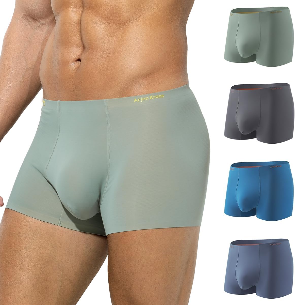 Men's Fashion Trunk Underwear 4 Pack Sexy Modal Ice Silky Boxer Briefs with Dual-Layer Color