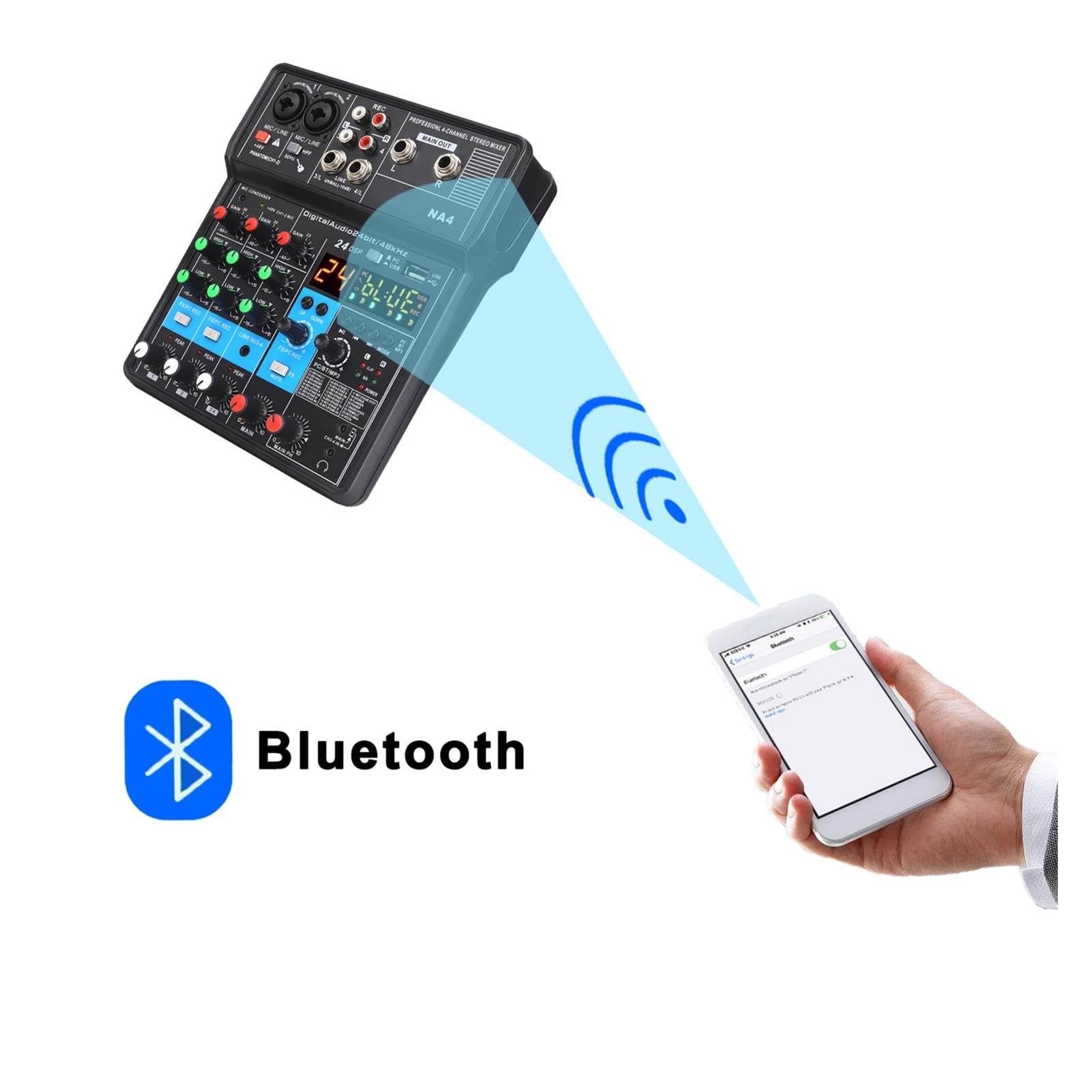Attrezzatura per DJ per Feste Portable Mixing Console 4/6/8 Channel Bluetooth Soundcard USB Play Record PC Playback Mini Audio Mixer Broadcast Podcast NA4(A8)