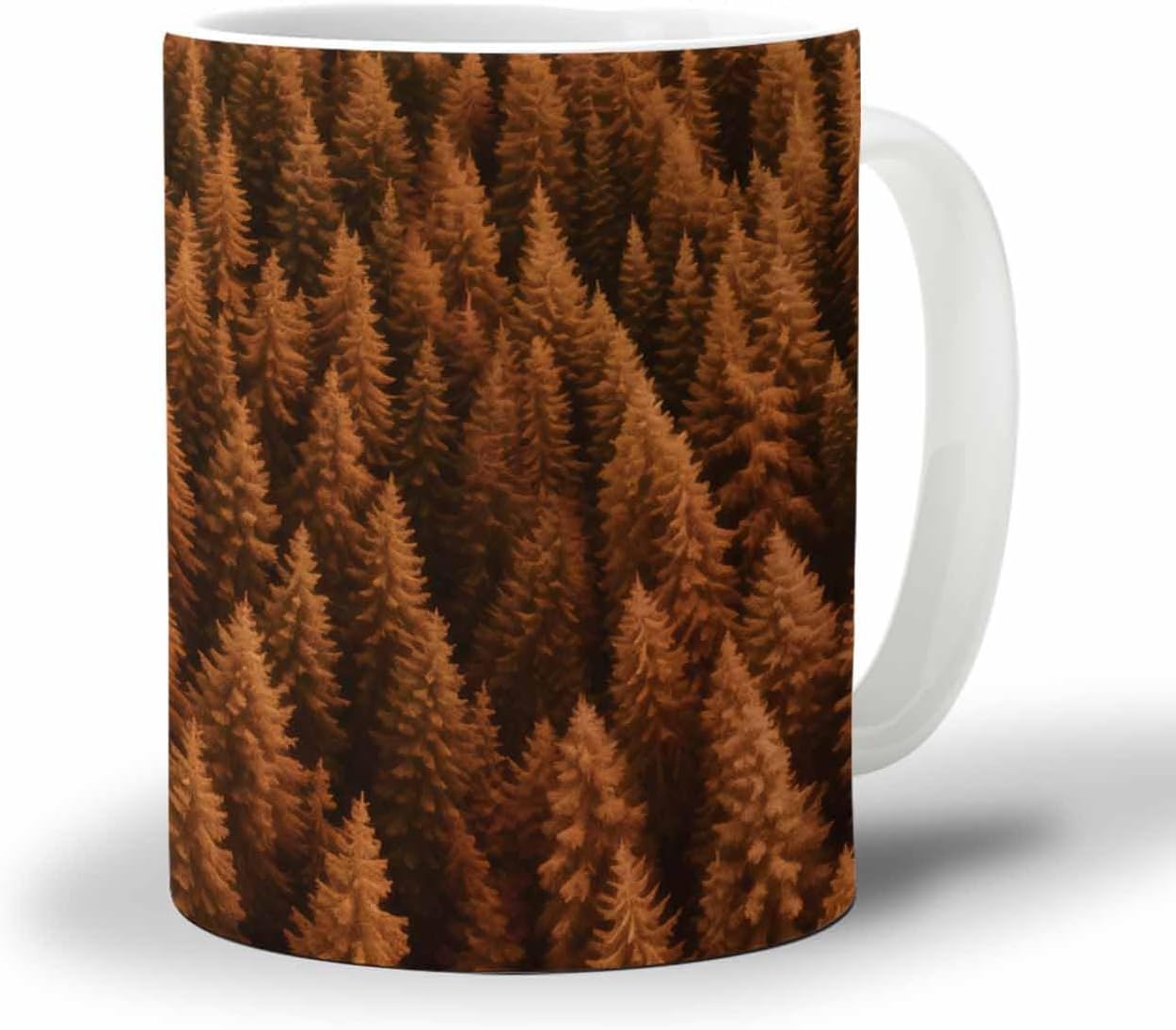 BEMIGO Ceramic Coffee Mug Fall Orange Forest Ceramic Mug White Cup, Autumn Tree Pine Insulated Coffee Cup with Handle with Pattern Perfect for Tea and Hot Beverages, 12oz