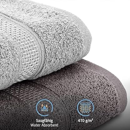 Komfortec 8er Handtücher 50x100 cm Set aus 100% Baumwolle, Frottee, Weich, Anthrazit Grau/Silber – Bild 5