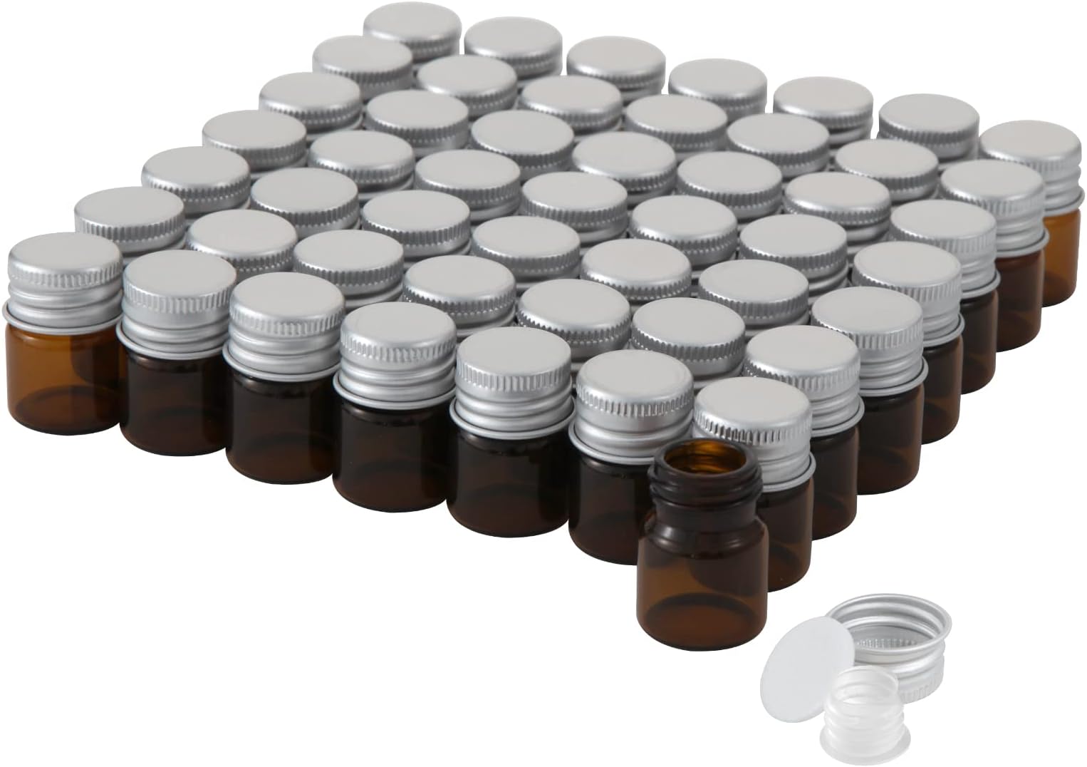 5ml Amber Glass Vials with Screw Caps and Plastic Stoppers, Small Brown Liquid Sample Vial, Leak-Proof Vial, 50PCS