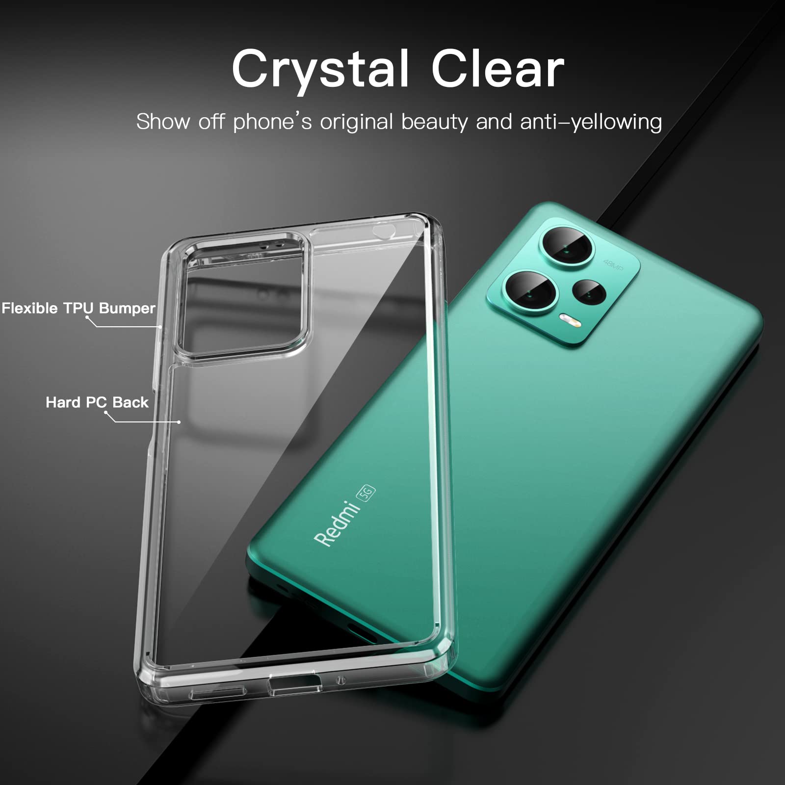 JETech 2 en 1 Funda para Xiaomi Redmi Note 12 5G con 2 Piezas