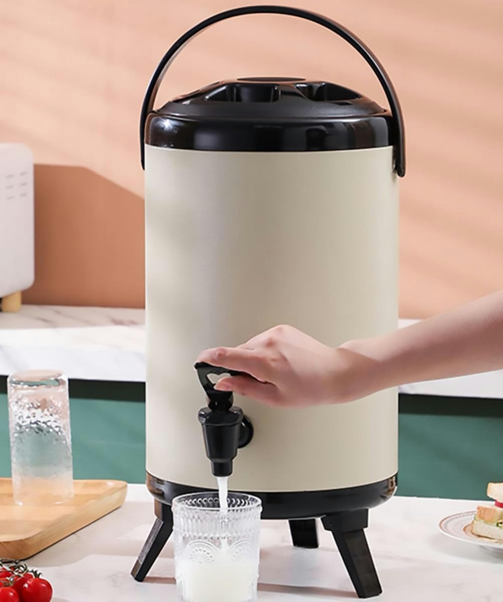Distributore di Bevande a barile Isolato in Acciaio Inossidabile, distributore di Bevande con Rubinetto per Acqua Calda, tè, caffè, Latte Freddo, Succo (Nero, 20L) To Pursue Happiness