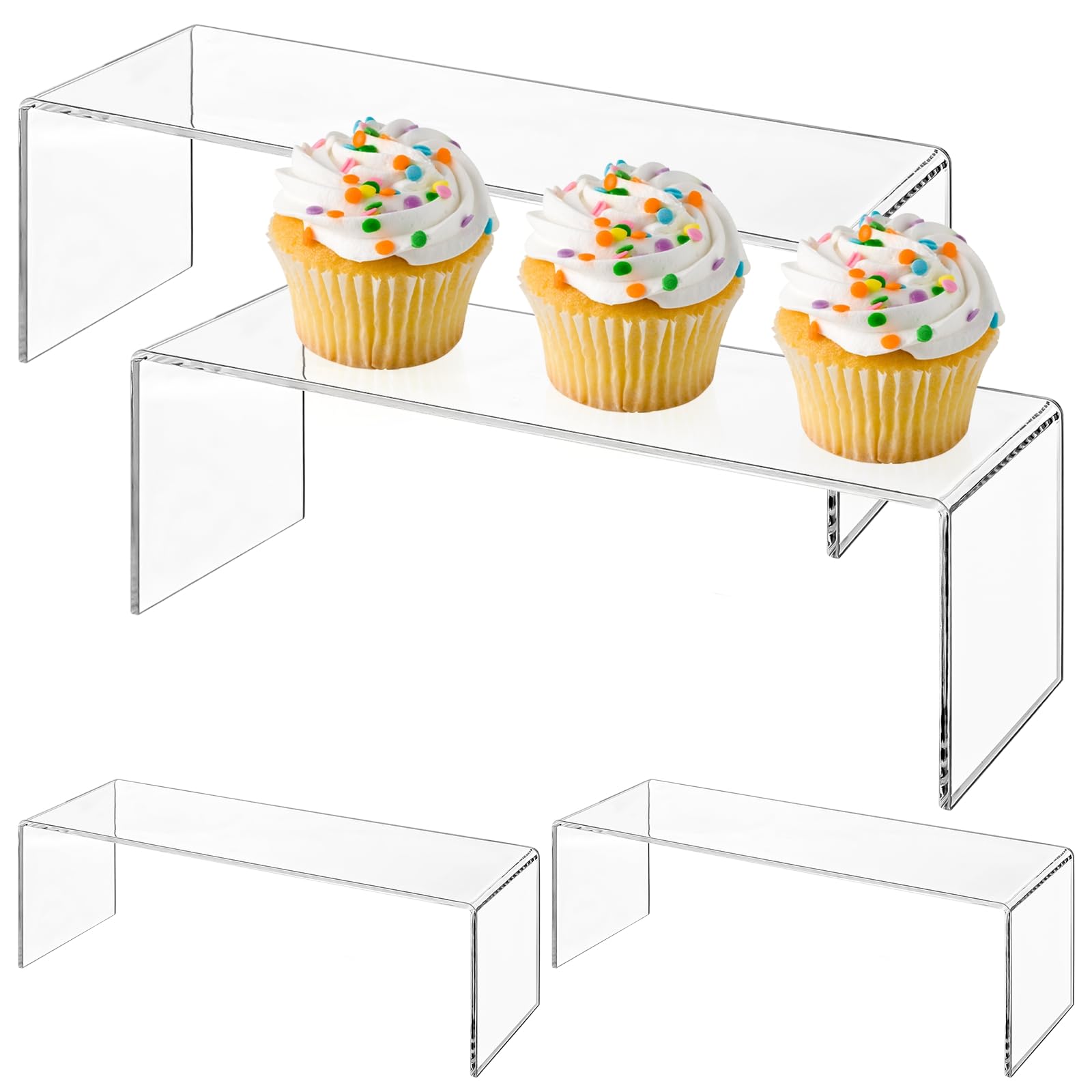 Packool 4PCS Acrylic Risers, Clear U-Shaped Display Stands Organizer Display Risers Tiered Shelf for Table Collections