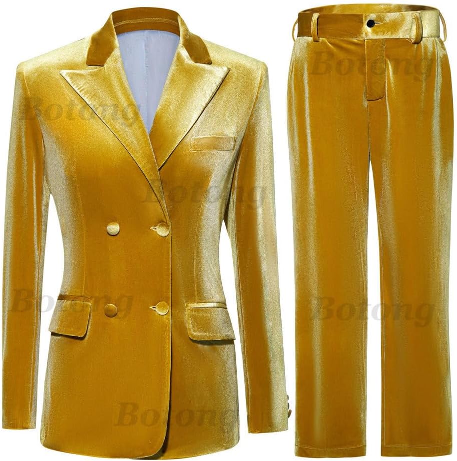 Velvet Womens Pant Suit Double Breasted Women Formal Tuxedos Business Suits for Work Christmas Outfit - Image 2