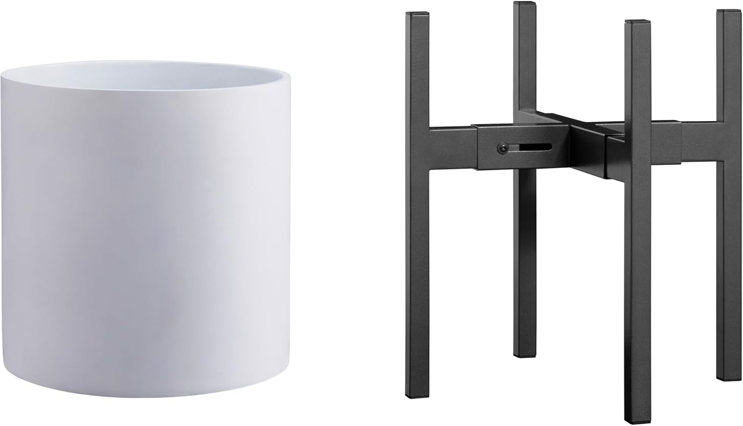 FaithLand 10" White Pot and 8~12" Adjustable Plant Stand Bundle