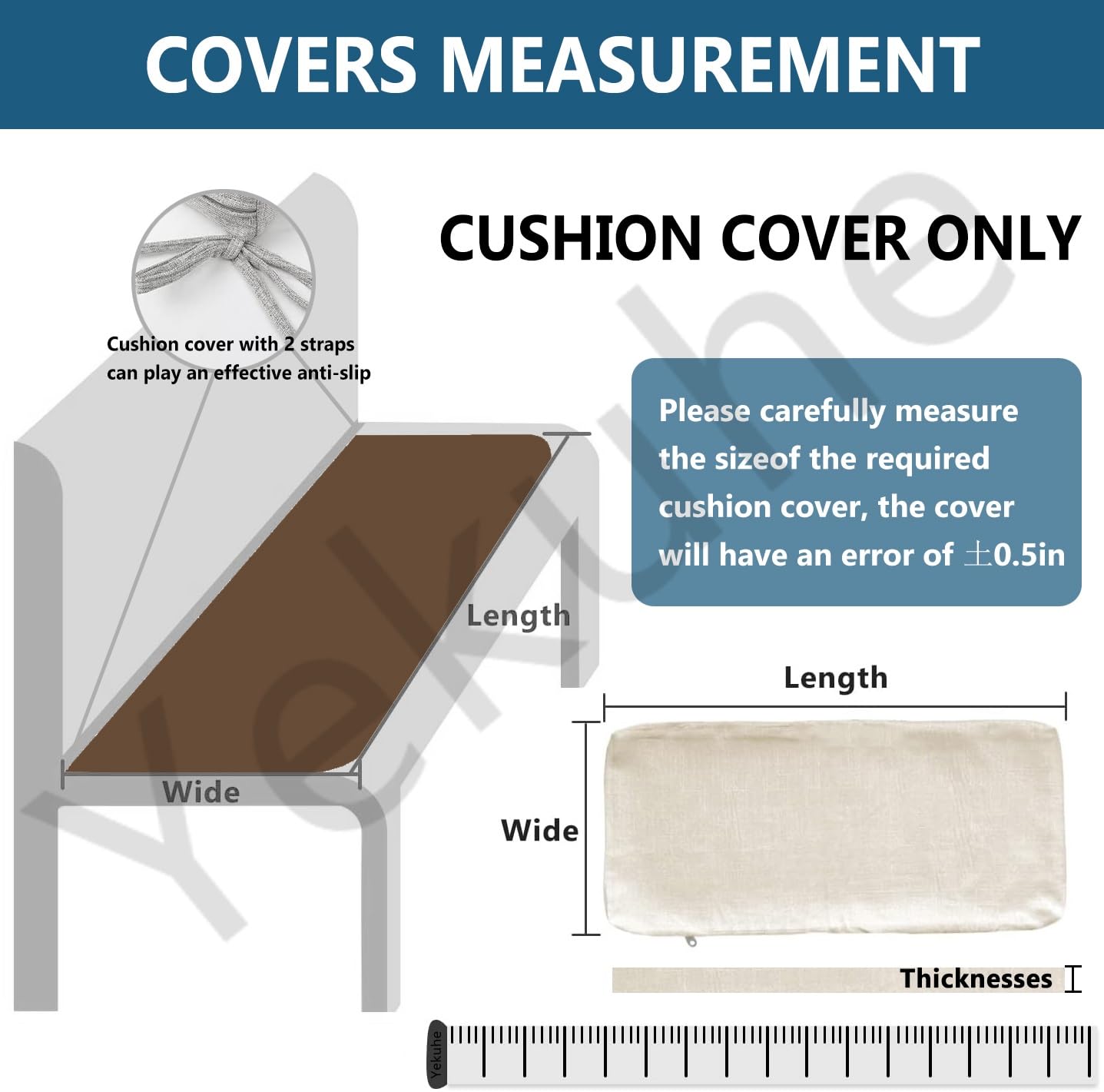 Funda de Cojín de Banco Jardin Exterior 130x40 90x40 150x50 140x40 2/3 plazas, Funda de Repuesto para Asiento con Cremallera, Espesor 5cm Cojines para Banco(Beige,130x60x10cm Thick)