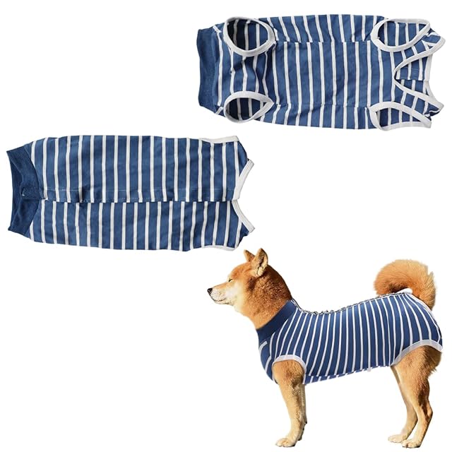 ZEPIQOR Traje Post-operatorio Perro, Talla L, Traje Recuperación Perro, Rayas Azules y Blancas, Suave y Cómico