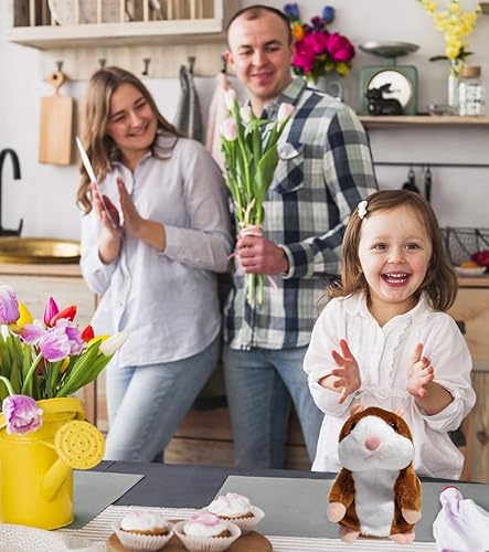 Miniatura 7 de Paquete de 2 juguetes interactivos de peluche de ratón de hámster parlante, repite lo que dices, mimetismo para mascotas para aprendizaje temprano