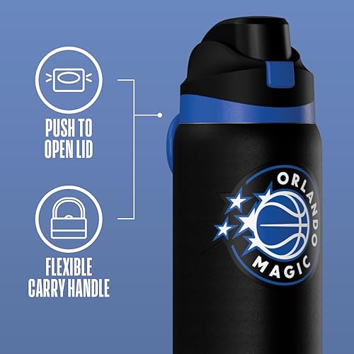 Miniatura 4 de Hydrapeak x NBA Botella de agua oficialmente licenciada de Orlando Magic Oasis de 32 oz con tapa de trago con botón de presión, botella de agua de