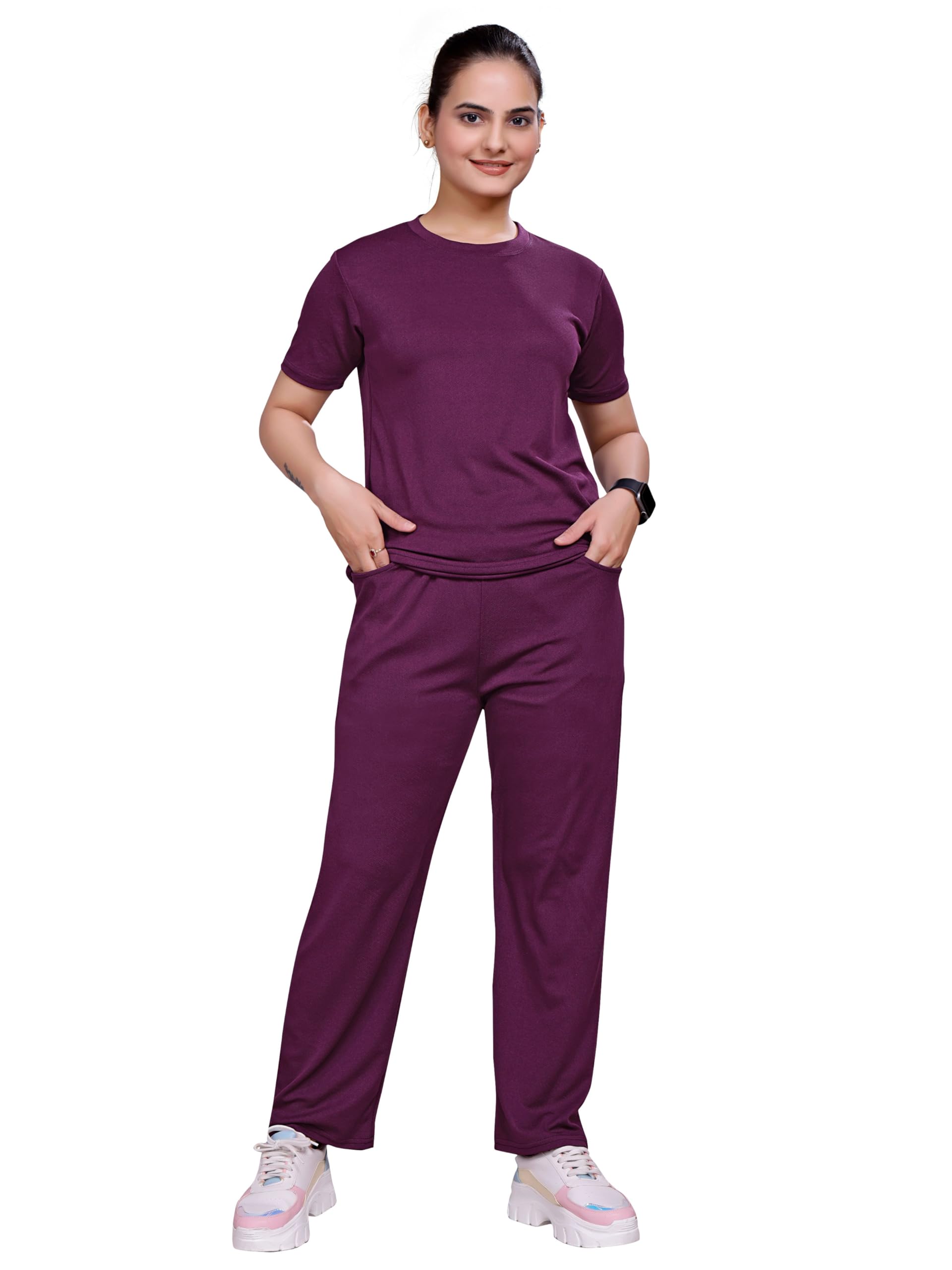 dadx Women's Printed Polyester Lycra Tracksuit Set, Lightweight Stretchable Tracksuit Suit and Gym Outfit with Side Pockets-picture-5
