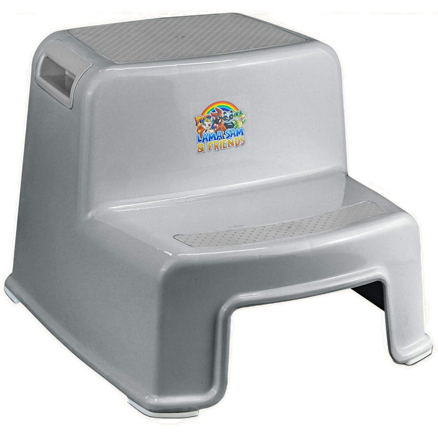 Lama Sam & Friends - Sgabello a due stadi per bambini di età superiore ai 18 mesi con funzione antiscivolo (Bianco-Grigio) (Sgabello Grigio)
