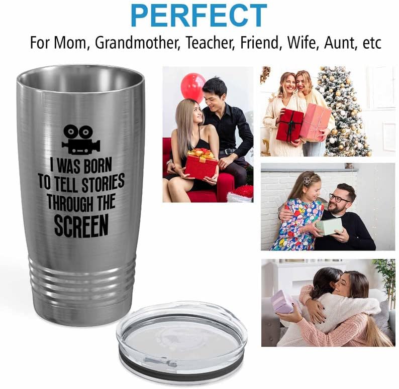 Filmmaker Silver Tumbler 20oz - tell stories through the screen - Filmmaker Gifts Camera Lens Cut Prop Director Movie Film Scriptwriter