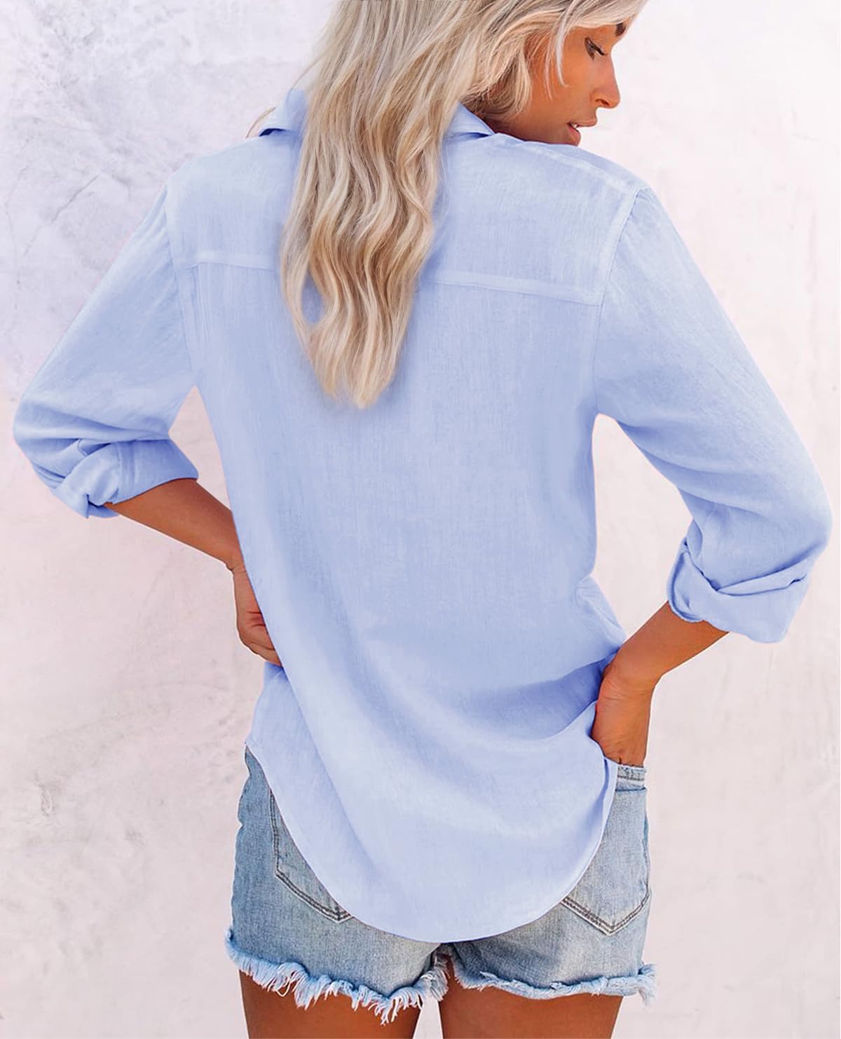 Womens Button Down Shirts Cotton Dress Shirts Oxford Shirts Long Sleeve Work Blouses Collared Tops Tunics with Pocket - Image 2